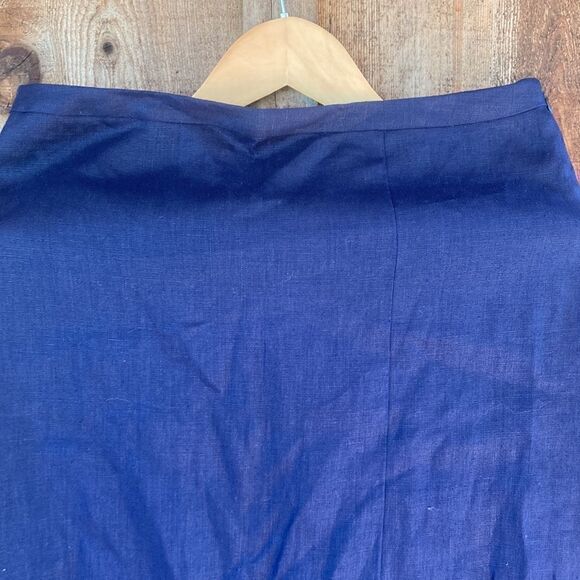 Pure Collection Linen Navy Midi Skirt- Front Slit - Picture 4 of 9